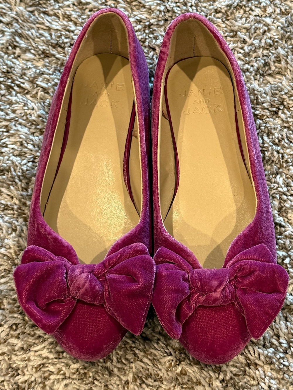 Janie and Jack Girls Velvet Bow Dress Flats - Raspberry